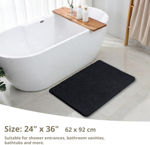 Polyester Bathroom Rug 24"x36" Black, Non-Slip Soft Shaggy Bath Mat - Image 2