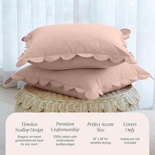 BEBE BASK Scalloped Pillow Cover Set of 2, Cotton - Image 3