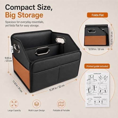 Noaman Leather Car Storage Organizer Back Front Seat Car Organizer Black - Image 2