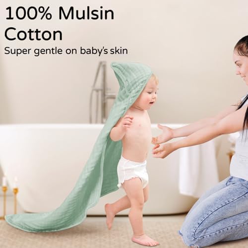 Yoofoss Hooded Baby Towels for Newborn 2 Pack 100% Muslin Organic Cotton Baby - Image 2