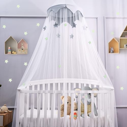 LOAOL Canopy for Kids Bed with Stars, Crib Canopy with Dome & Soft Net by LOAOL