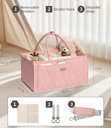 Pink Diaper Caddy Organizer – Portable Storage Basket - Image 5