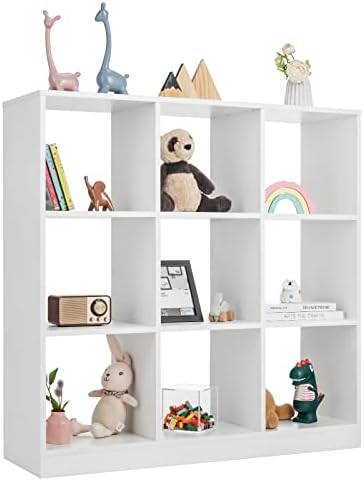 Costzon Toy Organizers and Storage, Wooden White 9-Cube Kids Bookcase by Costzon