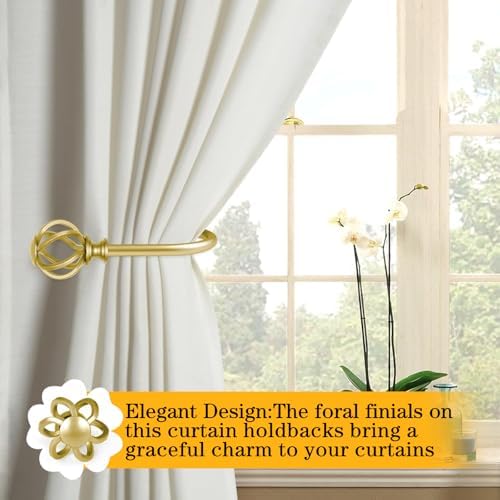 USFOOK Gold Curtain Holdbacks, Decorative Drapery Tiebacks, 2 Pack/1 Pair - Image 2