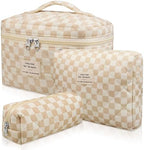 Gosect 3pc Makeup Bag Set, Quilted Makeup Bag Set, Large Floral Cosmetic Bag by Gosect