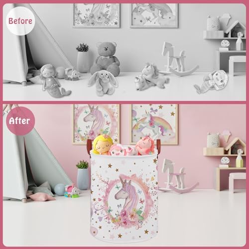 Unicorn Laundry Hamper Basket for Kids, Toy Clothes Book Bin for Bedroom - Image 3