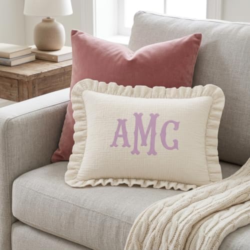 Monogram Pillow Covers, Custom Initials Muslin Pillow Cover, Embroidered Pillow - Image 4
