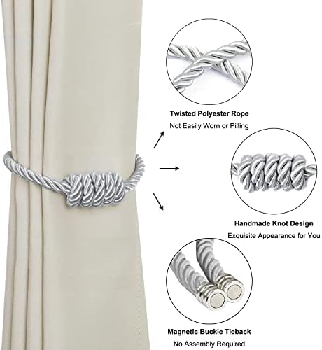 BEL AVENIR Magnetic Curtain Tiebacks 4 Pack Hand-Woven Curtain Ties - Image 4