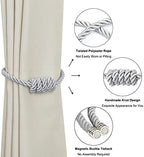 BEL AVENIR Magnetic Curtain Tiebacks 4 Pack Hand-Woven Curtain Ties - Image 4