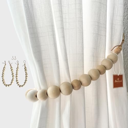 Deco Azul Curtain Tiebacks – Set of 2 Boho Wood Bead Holdbacks by DECOAZUL