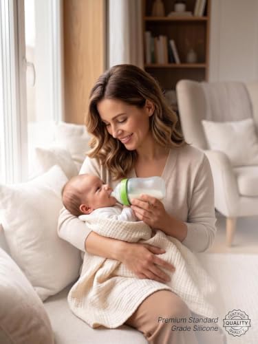 Silicone Baby Bottle with Handles, Anti-Colic Soft Nipple, BPA Free Infant - Image 2