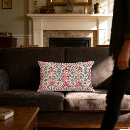 Vintage Boho Pink Teal and Gold Damask Floral Pillow Covers 12x20, Ethnic - Image 5
