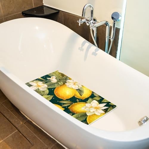 Bathtub Mat Non Slip 26.8x15.1In, Lemon Flower Bath Mat - Image 5