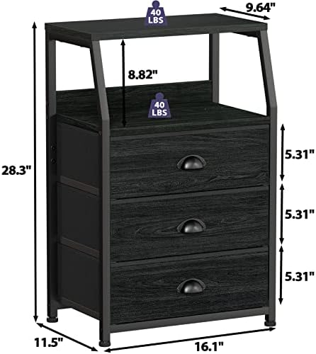 Furnulem Black Night Stand, Small Bedside Table for - Image 3