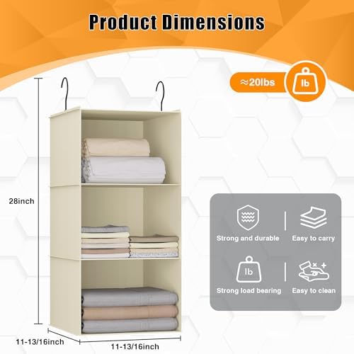 Hanging Closet Organizer 3-Shelf, Oxford Fabric Wardrobe Storage - Image 3