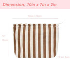 Flat Makeup Bag for Women, Zipper Cosmetic Pouch for Purse, Stripe Coffee - Image 4
