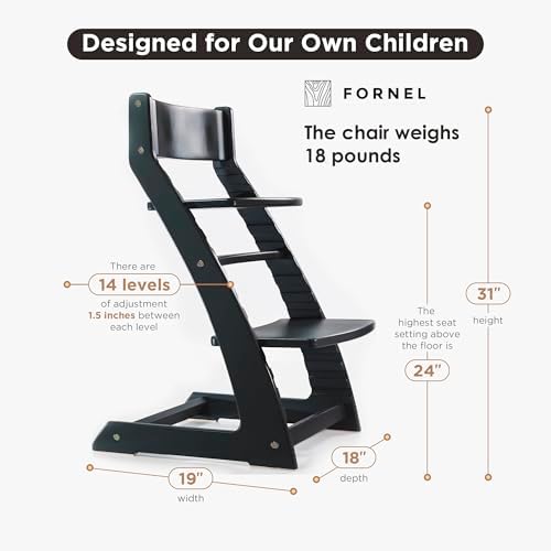 FORNEL Modern Black Wooden High Chair | Adjustable Grow-with-Me Toddler Seat - Image 2