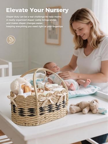 Large Diaper Caddy Organizer, Handwoven Natural Seagrass Basket - Image 6