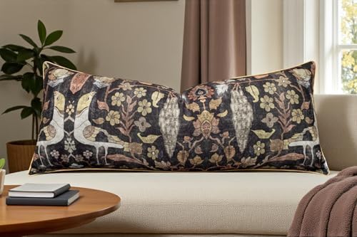 Bird Floral Print 14x36 Extra Long Lumbar Pillow Cover by YugTex