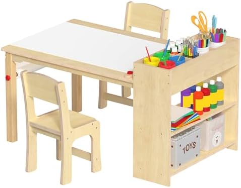 GDLF Kids Art Table Set with 2 Chairs, Solid Wood Legs, 150 lb Per Chair by GDLFGoodLife