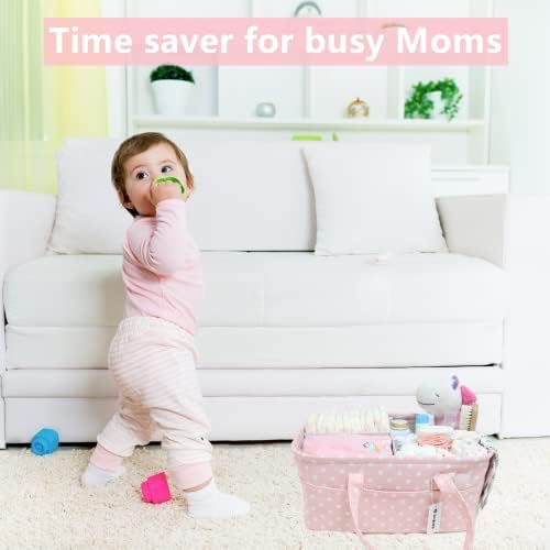 Pink Diaper Caddy Organizer for Baby Girl-Large Portable Diaper Caddy Basket - Image 3