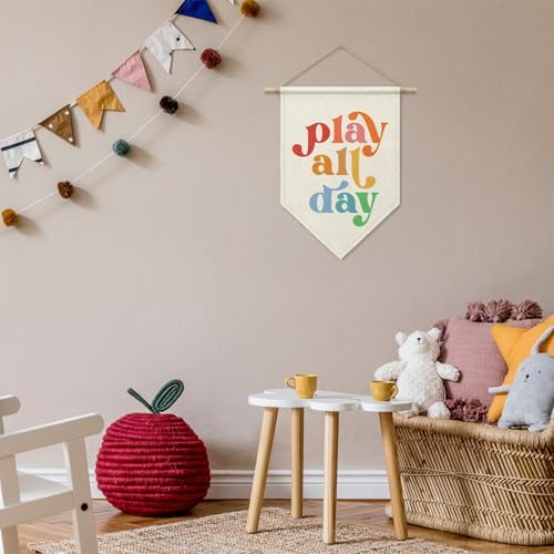 Play All Day Wall Hanging Banner, Boho Kids Playroom Decor - Image 3
