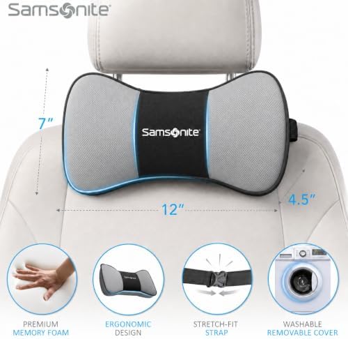 SAMSONITE Car Neck Pillow – Memory Foam Car Seat Headrest Cushion, Ergonomic - Image 3