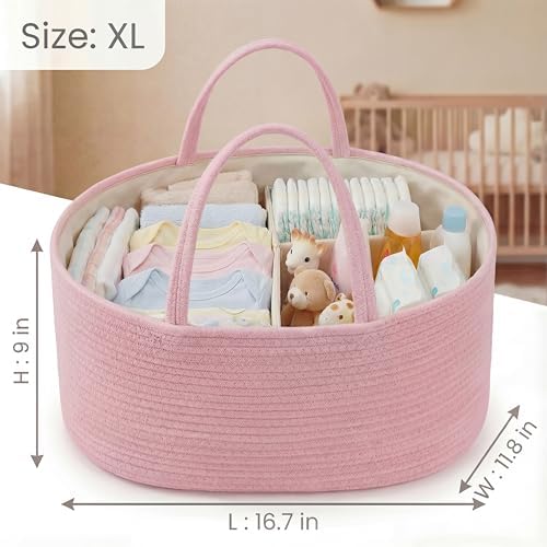 luxury little Diaper Caddy Organizer, Large Cotton Rope Nursery Baby Basket - Image 3