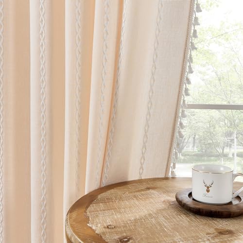 MitoVilla Cream Boho Farmhouse Living Room Curtains 63 Inch Length 2 Panels - Image 7
