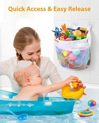 Bath Toy Organizer with Quick Release Zipper, Large Mesh Baby Bath Toy Storage - Image 3