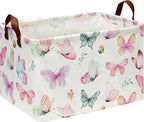Rectangle Pink Butterfly Storage Basket, Collapsible Storage Bin, Books Box by HKECHomeStorage