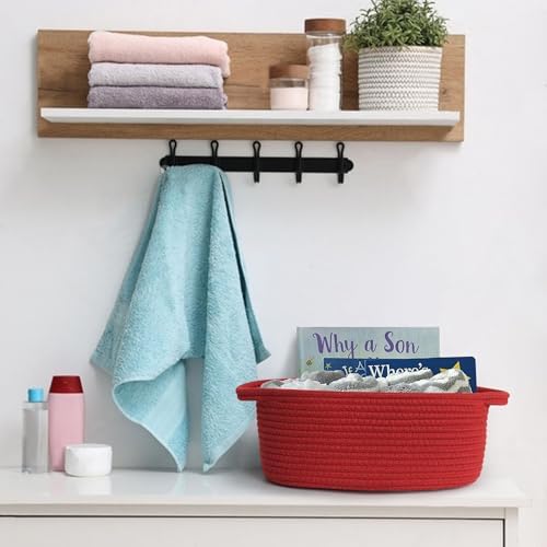 MEGASKET Red Woven Basket, Cute Cotton Rope Cat Dog Toy Bin Box, Small Woven Bin - Image 7