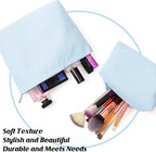 Huhumy 2 Pcs Makeup Bag Set for Women, Light Blue, Thin Stripe - Image 4