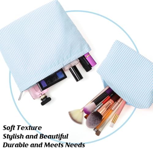 Huhumy 2 Pcs Makeup Bag Set for Women, Light Blue, Thin Stripe - Image 4