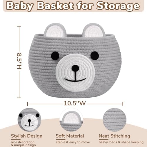 CherryNow Baby Basket for Gifts Empty, Cute Bear Design, Light Grey - Image 5