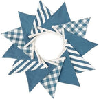 2 Sets Blue Pennant Banner Flags 24Pcs Blue Plaid Striped Garland Linen Fabric - Image 6