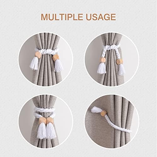 NICEEC 4 Pack Wooden Cube Magnetic Curtain Tiebacks Boho Home Decor Drape Tie - Image 6