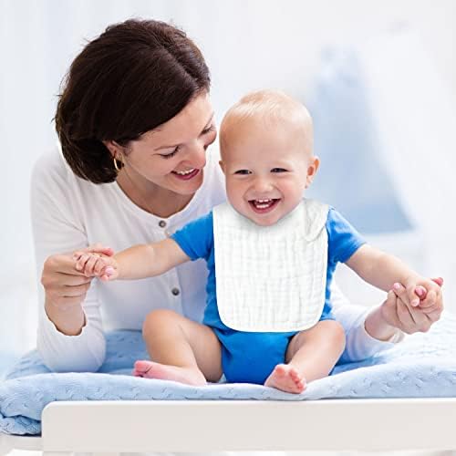Zainpe 6Pcs Snap Muslin Cotton Baby Bibs White Adjustable Drool Bib - Image 6