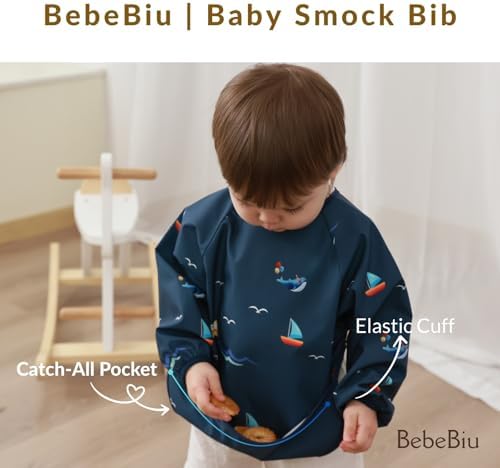 Long Sleeve Baby Bib, Waterproof Fabric, Catch-All Pocket, Baby Smock Bib - Image 6