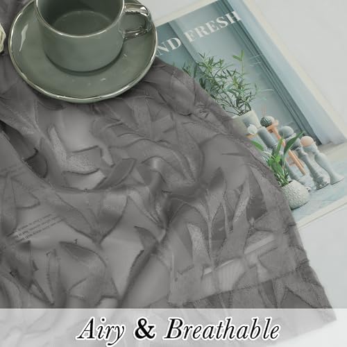 Lecloud Leia Charcoal Grey Sheer Kitchen Curtains 36 Inch Length 2 Panels - Image 2