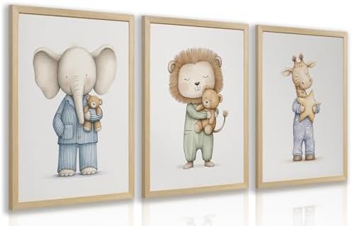 PORENY Baby Animal Nursery Wall Art Set of 3, Elephant Lion Giraffe Canvas by Unknown