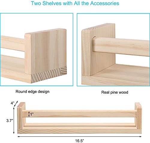 Nursery Room Shelves Set of 2, Wood Floating Book Shelves - Image 3