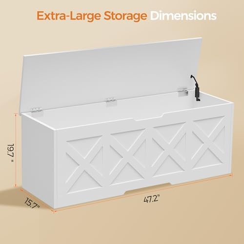 Homleke 47.2" Extra-Large Wooden Storage Chest, Farmhouse Storage Bench - Image 2