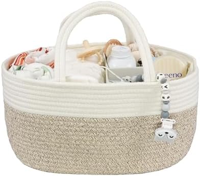 XUANGUO Large Cotton Rope Baby Diaper Caddy Organizer Basket White Brown by XUANGUO