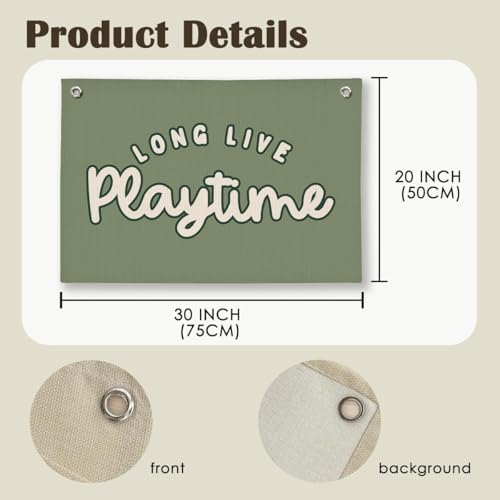 Playroom Decor for Boy, Long Live Playtime Wall Hanging Linen Banner, 20x30 - Image 6