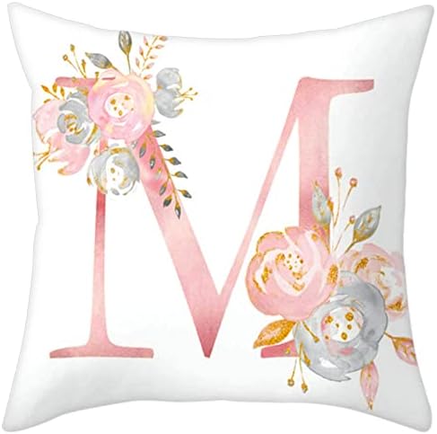 Throw Pillow Covers Alphabet Decorative Pillow Cases ABC Letter Flowers Cushion by Eanpet