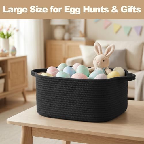 Large Black Basket for Gifts, 16.5" x 12.5" x 7" Big Woven Gift Baskets Empty - Image 5
