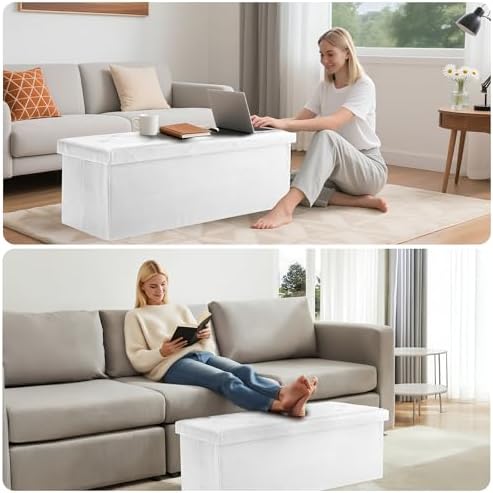 DUMOS 43 Inch Folding Storage Ottoman Bench, Large Ottoman - Image 6