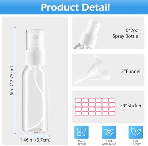 Zoizocp Spray Bottles, 2.7oz/80ml 6 Pack Clear Mini Travel Bottle Set - Image 3