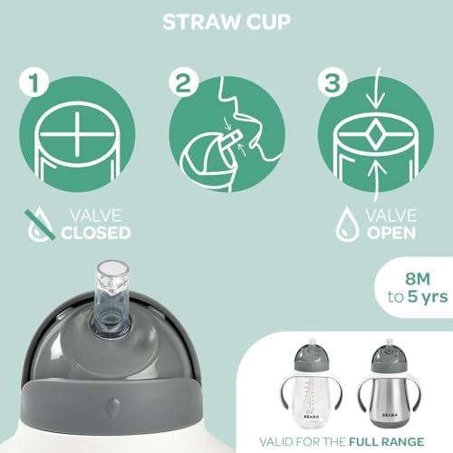 BEABA Stainless Steel Straw Sippy Cup, Insulated Toddler Cups Spill Proof - Image 5